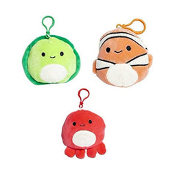 SQUISHMALLOWS 3.5 Inch Super Soft Mochi Squishy Plush Keychain Clip Set of 3 - Includes 3 Random Styles - No Duplicates