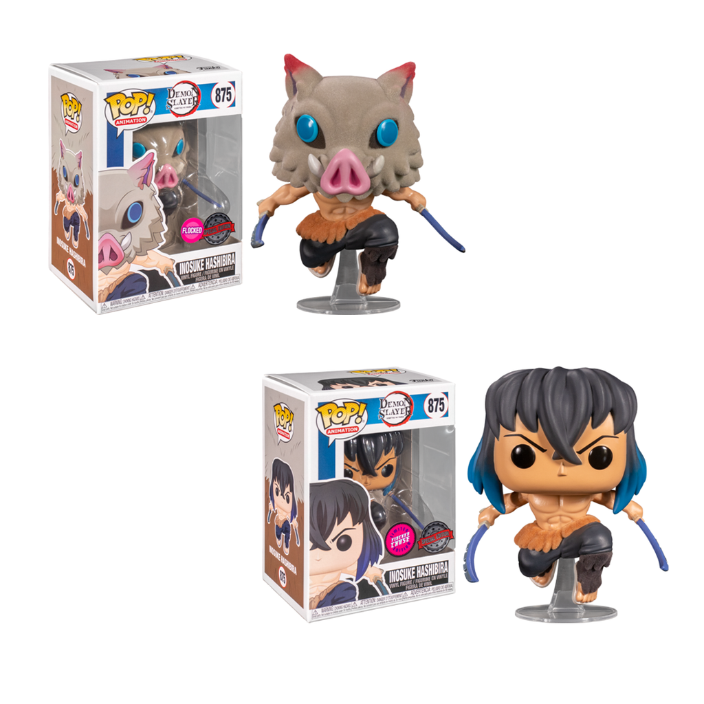 Funko Pop Demon Slayer Inosuke Hashibira "Flocked" Exclusive and "CHASE" Variant with Special Edition Sticker Set of 2