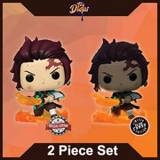Funko Pop Demon Slayer Tanjiro Kamado Flamming Sword Exclusive and Glow in the Dark "CHASE" version with Special Edition Sticker Set of 2