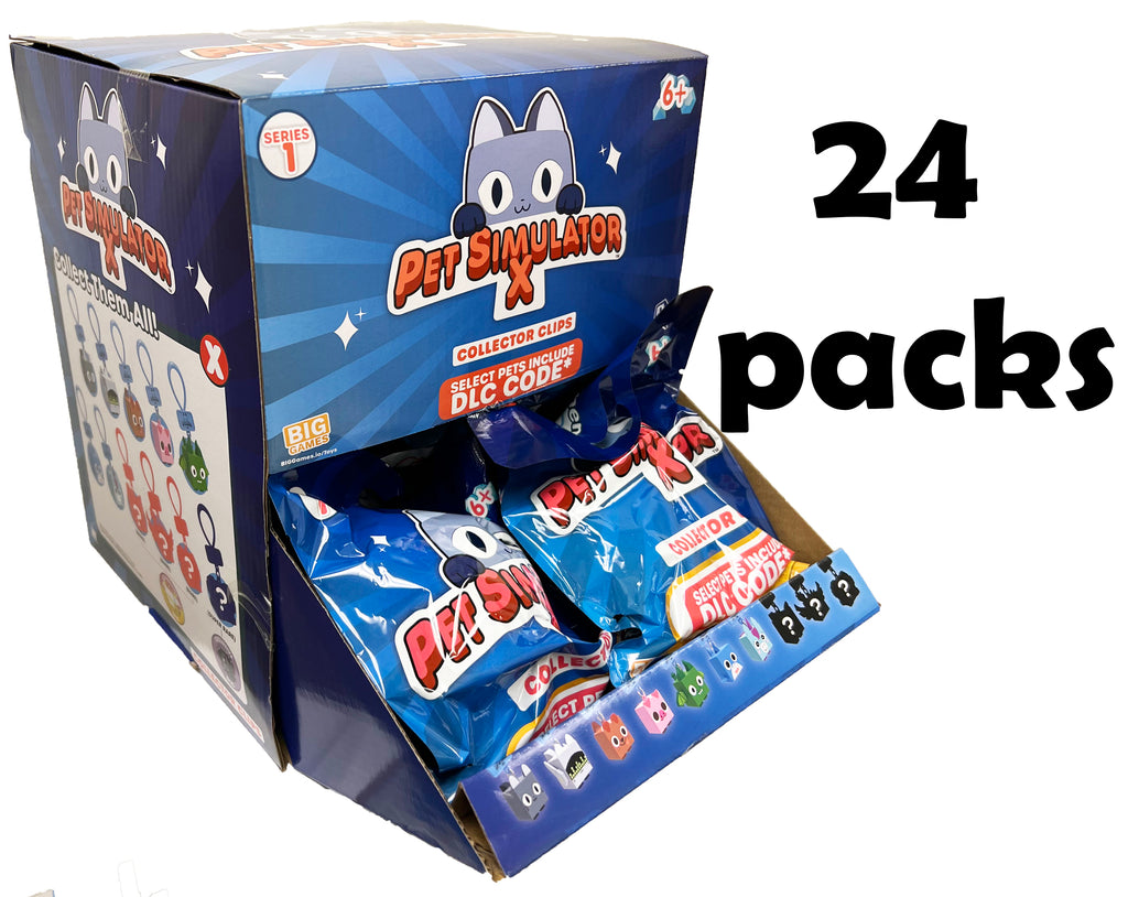 Pet Simulator X Mystery Figure Hangers / Factory Sealed Box Of 24 Packs -  with Possible DLC Codes Included.